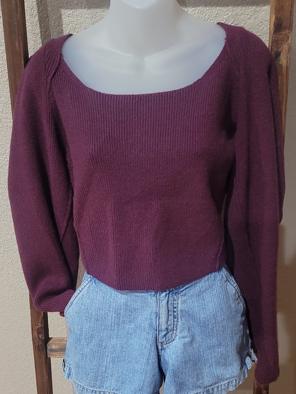 Free People Scoop-Neck Sweater in Deep Plum